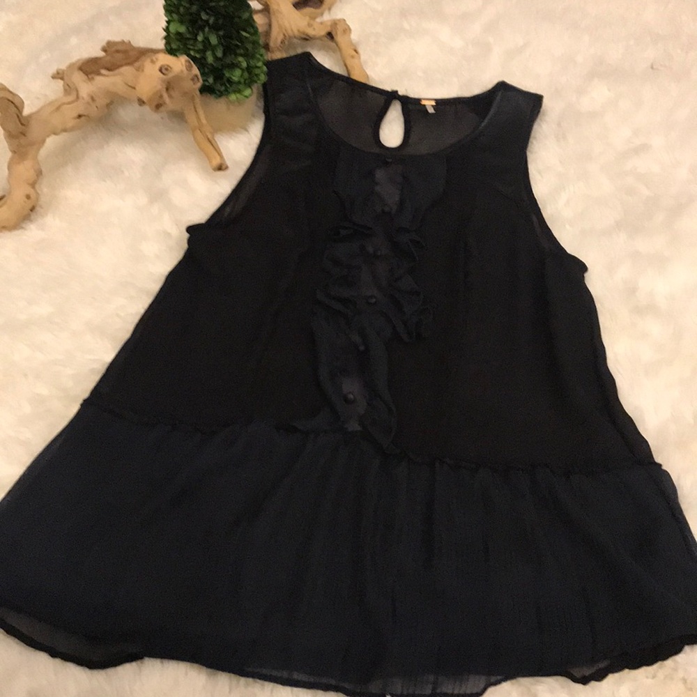 Free People Ruffle top w Leather Shoulder Detail